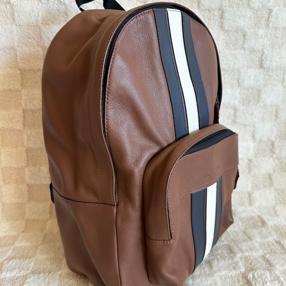 NWT! RARE! Coach F49324 Men's Houston Backpack With Varsity Stripe In Saddle - Picture 2 of 12